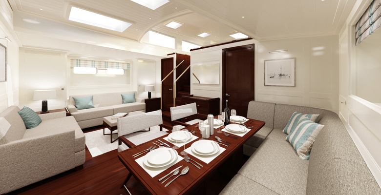the yacht Project Ouzel dining area