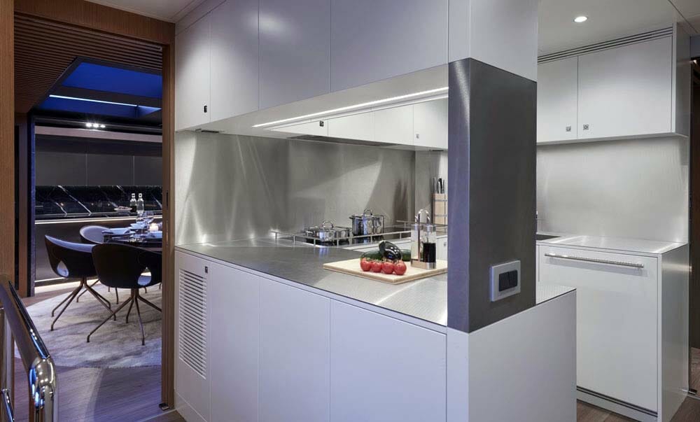 the galley aboard the yacht Blue Jeans