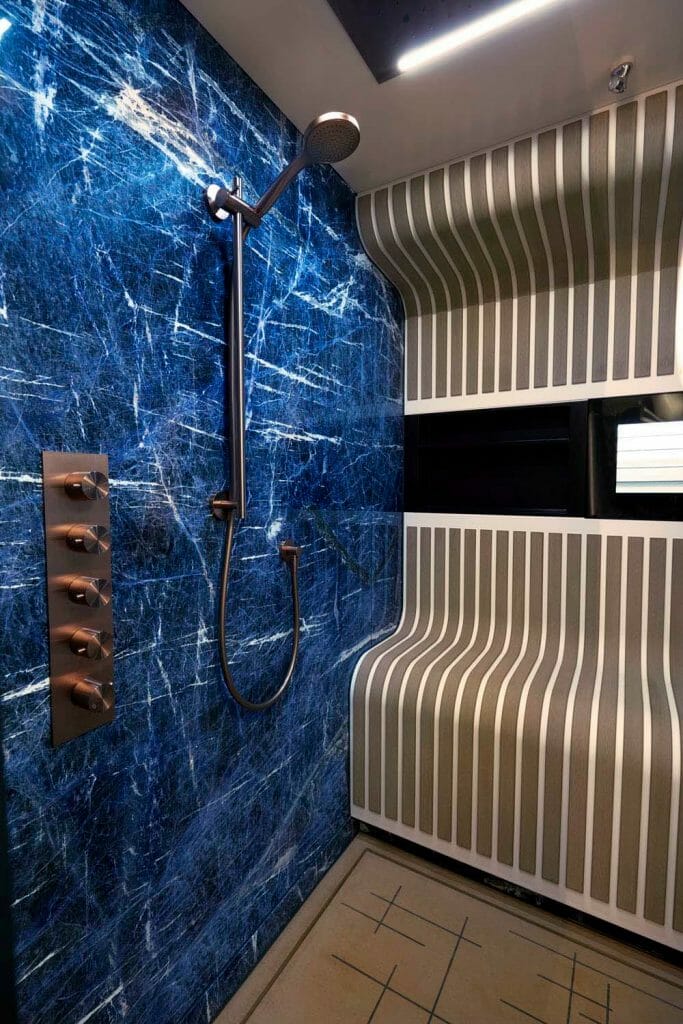 the master bath aboard the yacht Blue Jeans