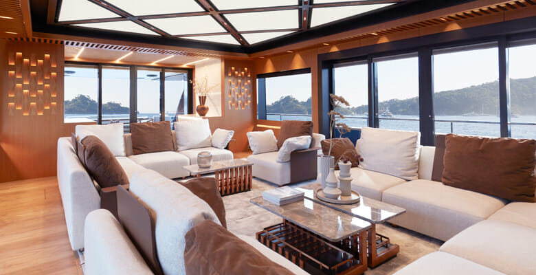 the saloon aboard the yacht Blue Jeans